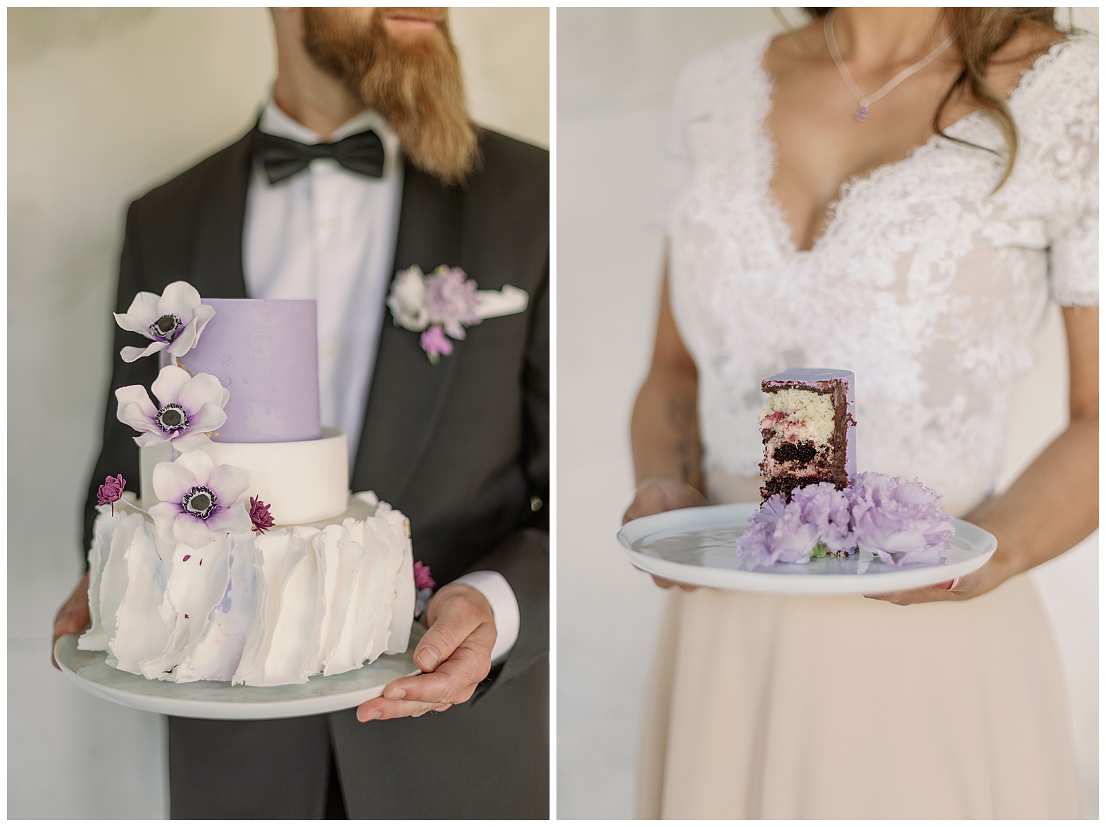 Bröllopstårta i vit och lila